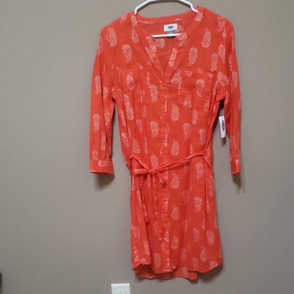 Old navy shirt-dress sz M red with white paisley - Picture 1 of 8